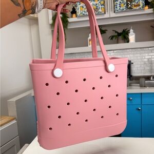 Stylish Pink EVA Waterproof Tote with Button Details